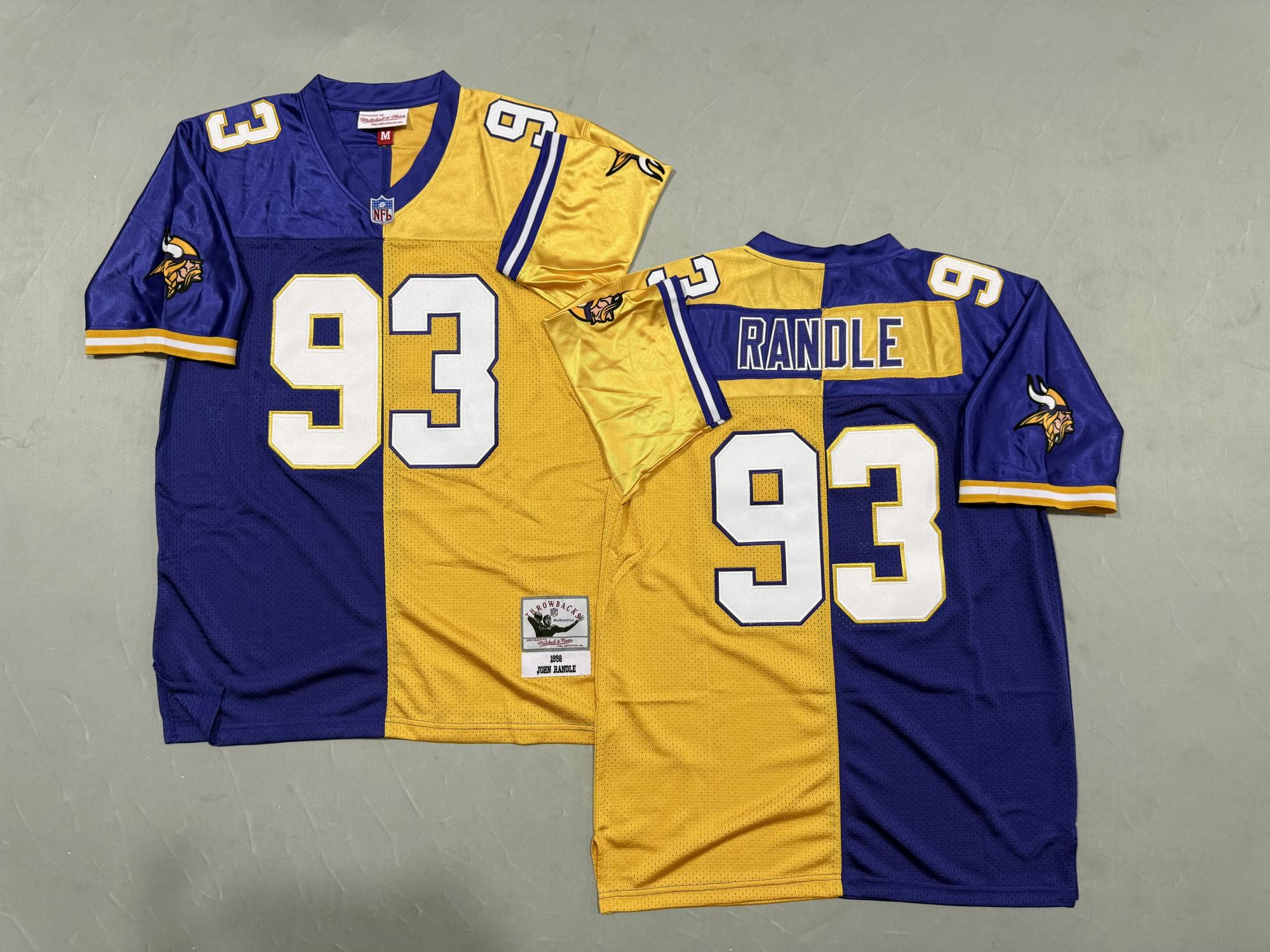 Men's Minnesota Vikings #93 John Randle Split 1998 Throwback NFL Stitched Jersey