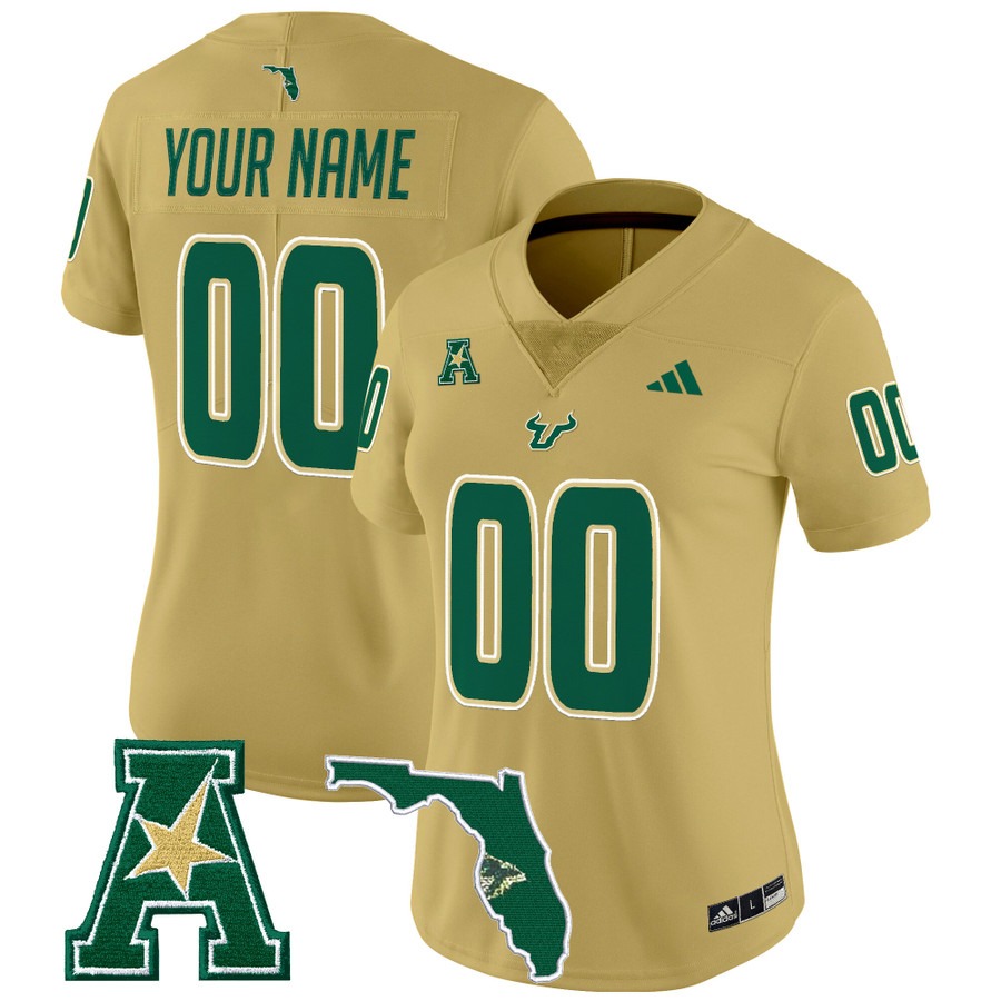 Women's South Florida Bulls Custom Gold 2025 Vapor Limited Stitched Football Jersey
