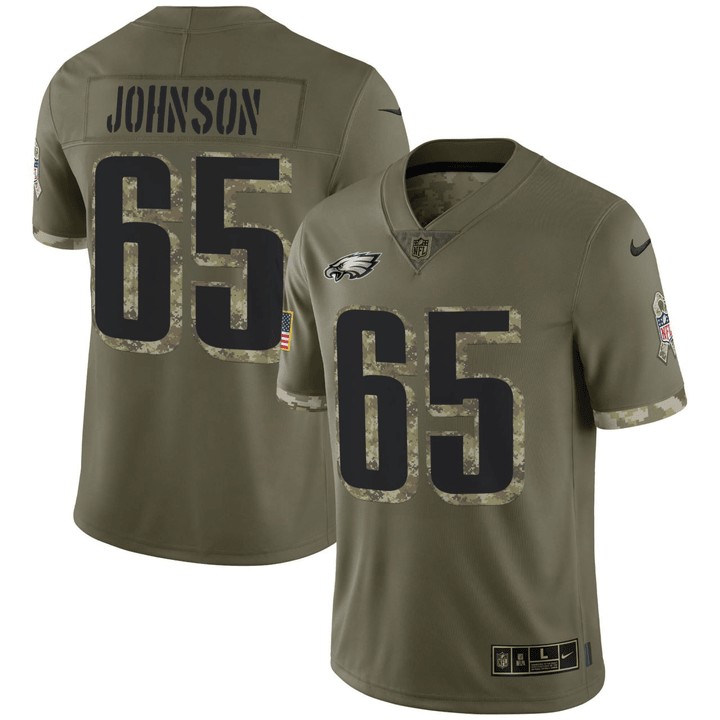 Men's Philadelphia Eagles #65 Lane Johnson Olive Salute to Service Stitched Jersey