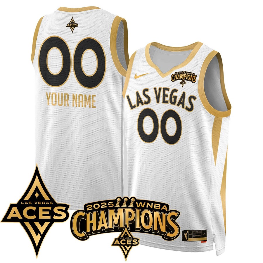 Men's Las Vegas Aces Custom Gold White 2025 WNBA Championship Stitched Basketball Jersey