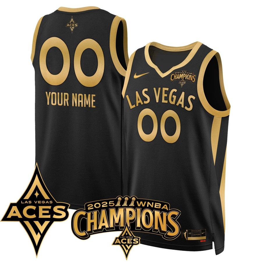 Men's Las Vegas Aces Custom Gold Black 2025 WNBA Championship Stitched Basketball Jersey