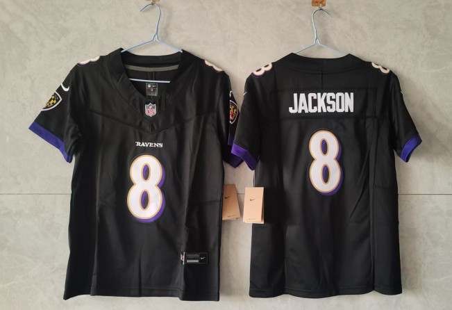 Youth Baltimore Ravens #8 Lamar Jackson Black 2025 F.U.S.E Vapor Limited Football Jersey