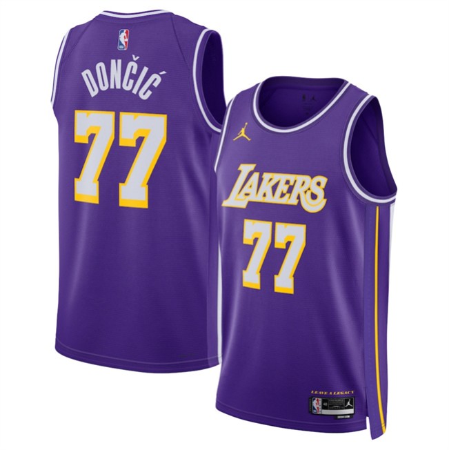 Men's Los Angeles Lakers #77 Luka Doncic Purple 2025 Statement Edition Stitched Basketball Jersey