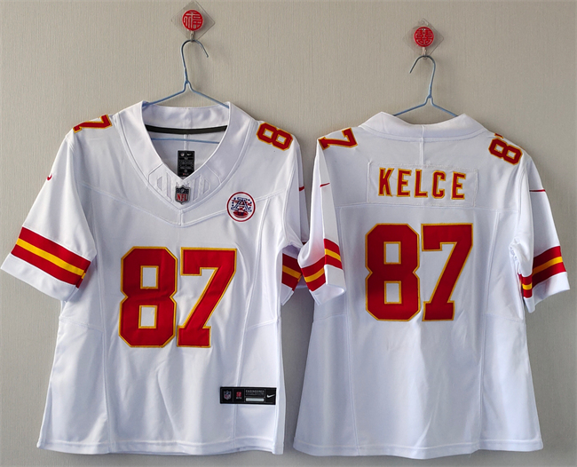 Women's Kansas City Chiefs #87 Travis Kelce White 2023 F.U.S.E. Vapor Untouchable Limited Stitched Jersey(Run Small)