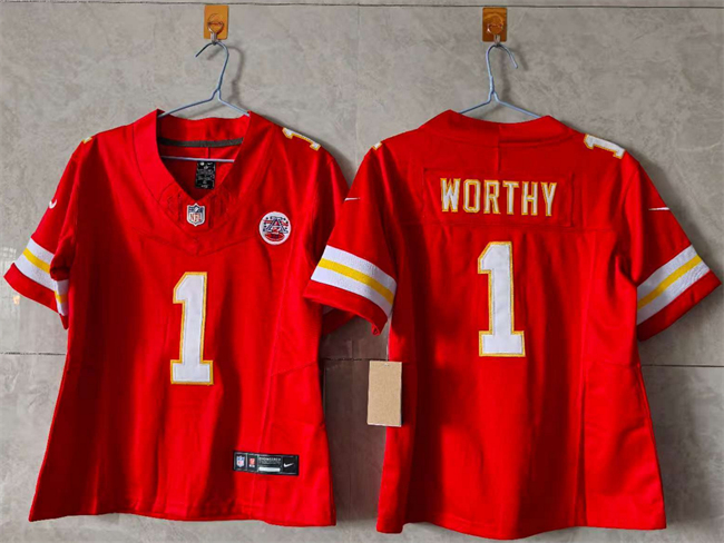 Women's Kansas City Chiefs #1 Xavier Worthy Red 2023 F.U.S.E. Vapor Untouchable Limited Stitched Jersey(Run Small)