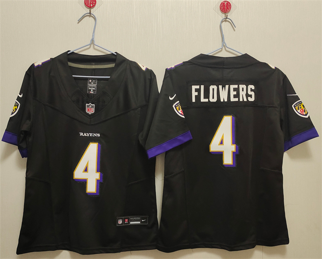 Women's Baltimore Ravens #4 Zay Flowers Black Vapor Football Jersey(Run Small)