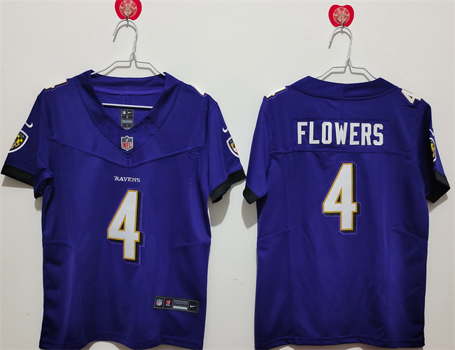 Women's Baltimore Ravens #4 Zay Flowers Purple Vapor Football Jersey(Run Small)