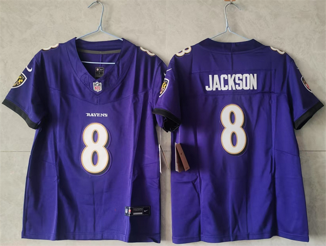 Women's Baltimore Ravens #8 Lamar Jackson Purple Vapor Football Jersey(Run Small)