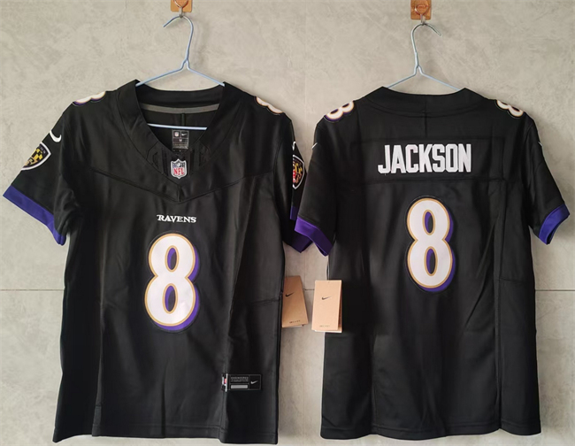 Women's Baltimore Ravens #8 Lamar Jackson Black Vapor Football Jersey(Run Small)