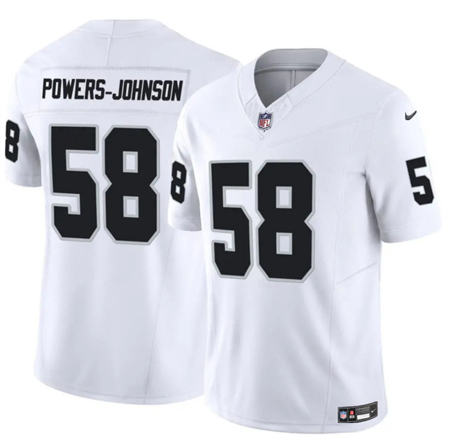 Men's Las Vegas Raiders #58 Jackson Powers-Johnson White 2025 F.U.S.E. Vapor Untouchable Limited Stitched Football Jersey Men's Las Vegas Raiders #58 Jackson Powers-Johnson White 2025 F.U.S.E. Vapor Untouchable Limited Stitched Football Jersey
