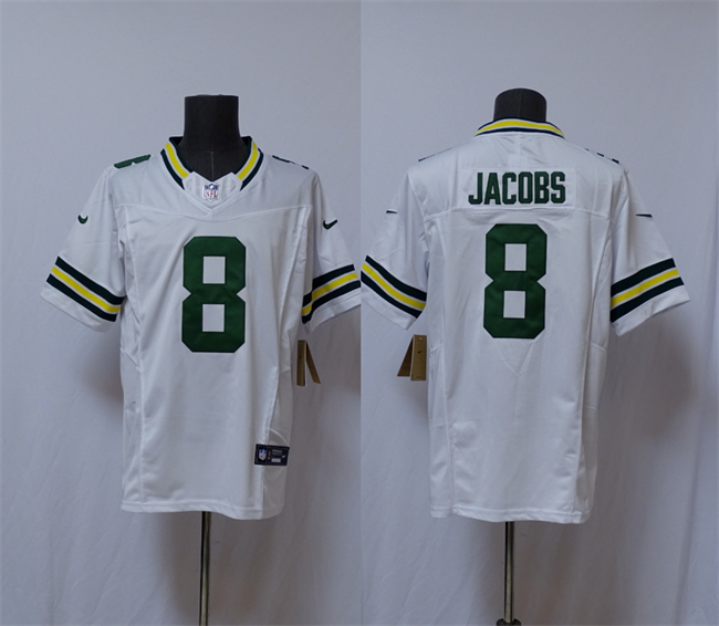 Men's Green Bay Packers #8 Josh Jacobs White Vapor 2025 F.U.S.E. Limited Stitched Football Jersey