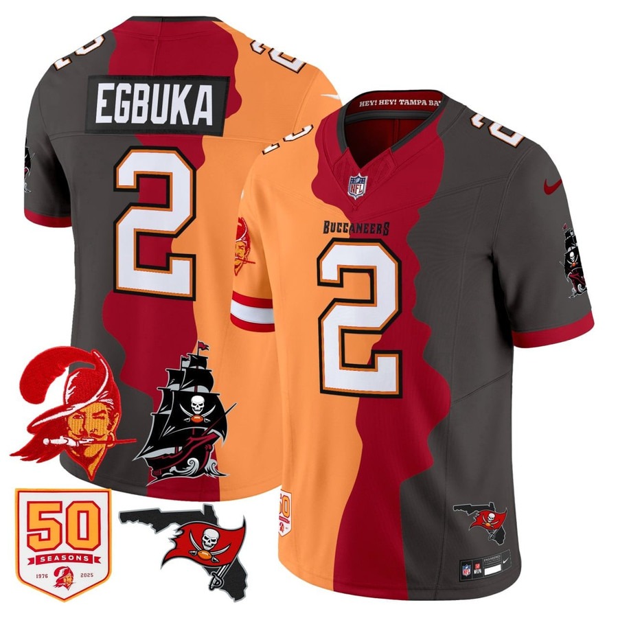 Men's Tampa Bay Buccaneers #2 Emeka Egbuka Split 2025 Vapor FUSE Limited Stitched Jersey