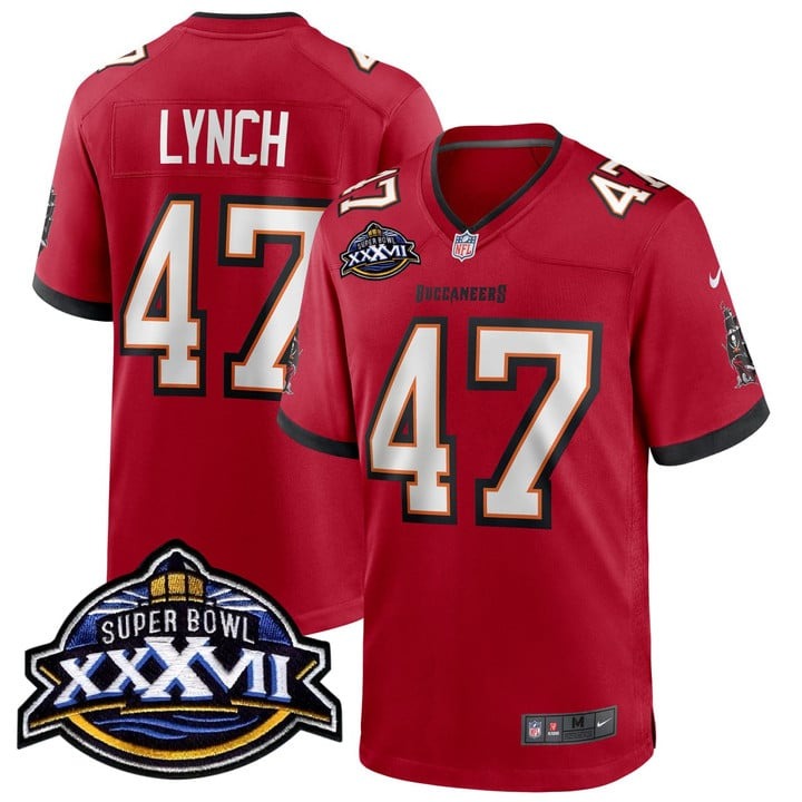 Men's Tampa Bay Buccaneers #47 John Lynch Red 37 Super Bowl Patch Stitched Jersey