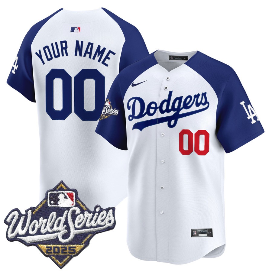 Men's Nike Dodgers Custom White Alternate 2025 World Series Limited Stitched Baseball Jersey