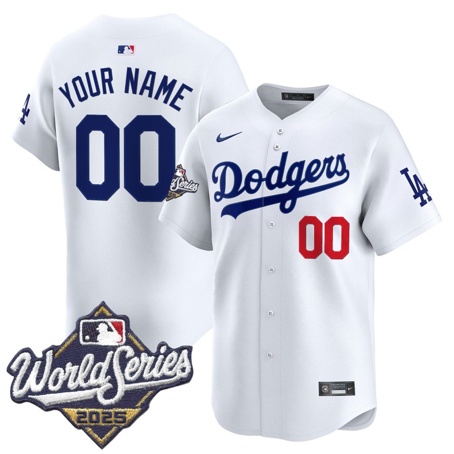 Men's Nike Dodgers Custom White 2025 World Series Limited Stitched Baseball Jersey