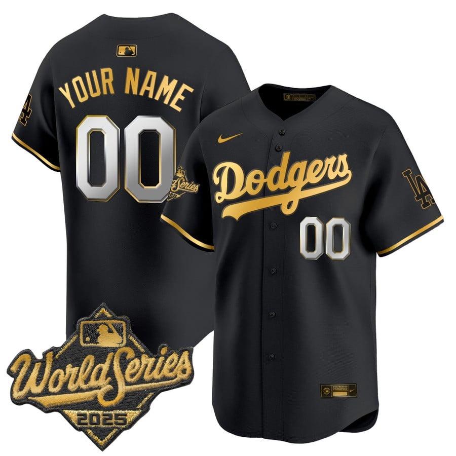 Men's Los Angeles Dodgers Custom Black Gold 2025 World Series Vapor Nike Limited Stitched Jersey