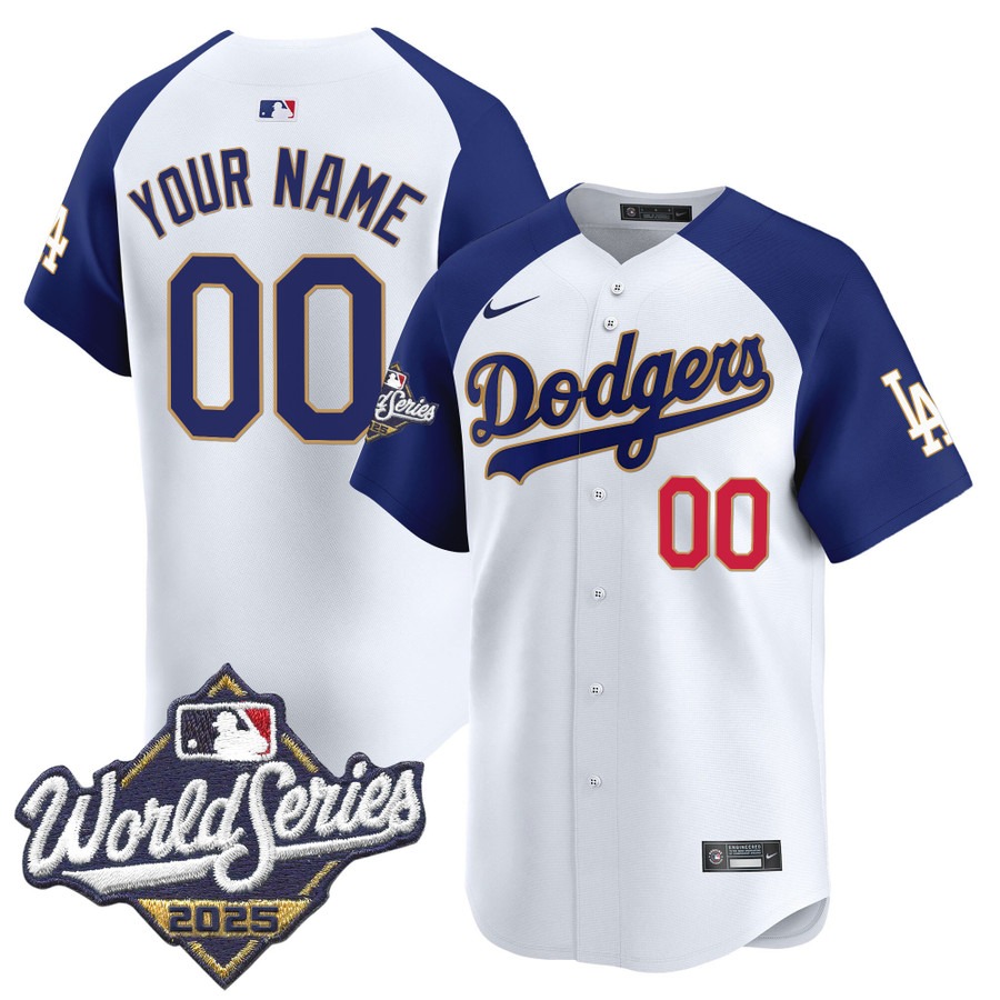 Men's Los Angeles Dodgers Custom White Alternate 2025 World Series Gold Trim Vapor Nike Limited Stitched Jersey