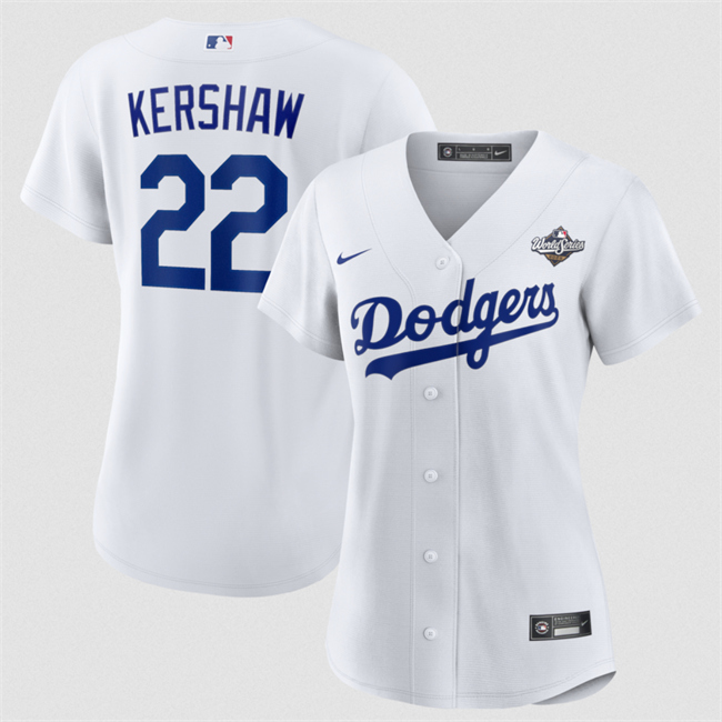 Women's Los Angeles Dodgers #22 Clayton Kershaw White 2025 World Series Home Cool Base Stitched Baseball Jersey(Run Small) Women's Los Angeles Dodgers #22 Clayton Kershaw White 2025 World Series Home Cool Base Stitched Baseball Jersey(Run Small)