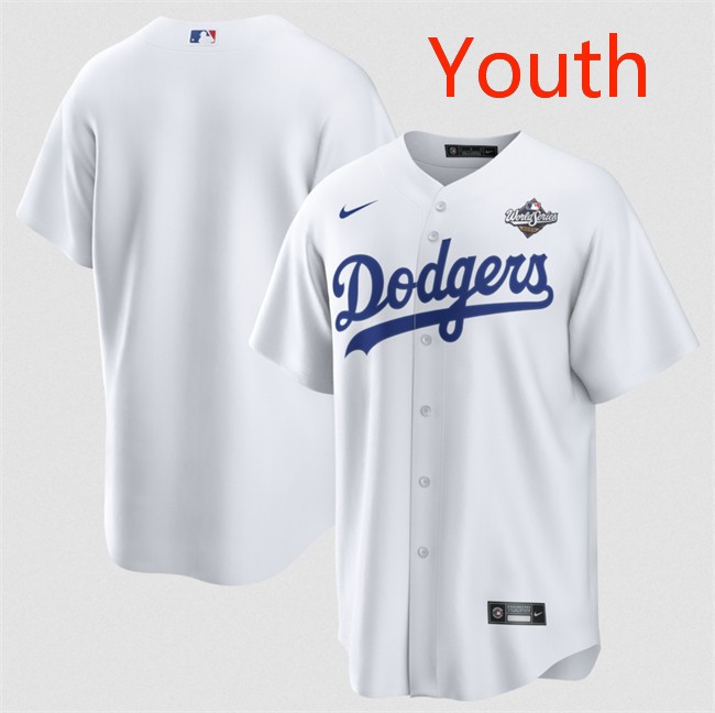 Youth Los Angeles Dodgers Blank White 2025 World Series Home Cool Base Stitched Baseball Jersey Youth Los Angeles Dodgers Blank White 2025 World Series Home Cool Base Stitched Baseball Jersey