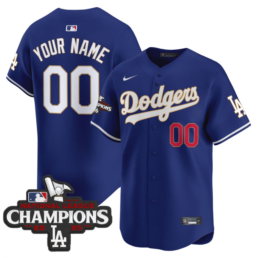 Men's Dodgers Custom Royal Gold Trim 2025 National Custom League Champions Limited Stitched Jersey