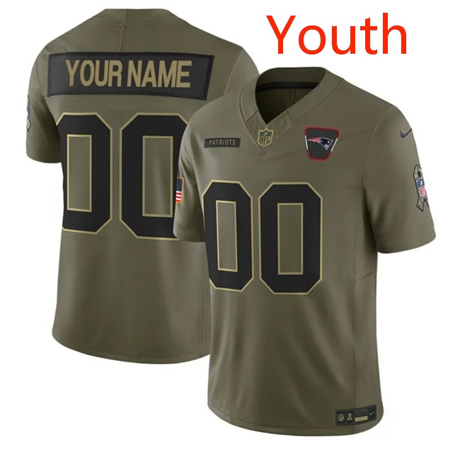 Youth New England Patriots Active Player Custom Olive 2025 F.U.S.E. Salute to Service Limited Stitched Football Jersey
