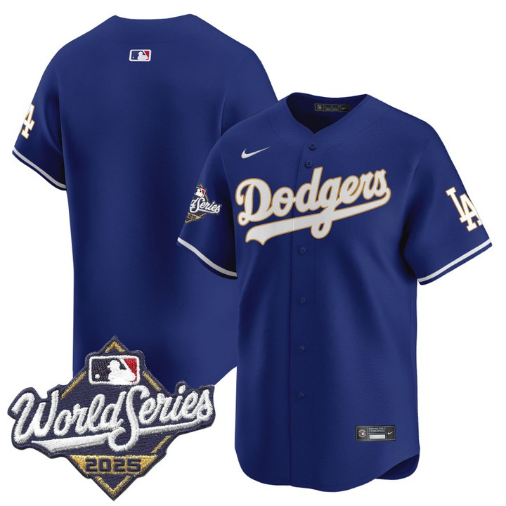 Men's Nike Dodgers Blank 2025 World Series Gold Trim Limited Stitched MLB Jersey Royal Men's Nike Dodgers Blank 2025 World Series Gold Trim Limited Stitched MLB Jersey Royal
