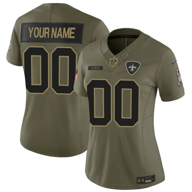 Women's New Orleans Saints Active Player Custom Olive 2025 F.U.S.E. Salute to Service Limited Stitched Football Jersey(Run Small)