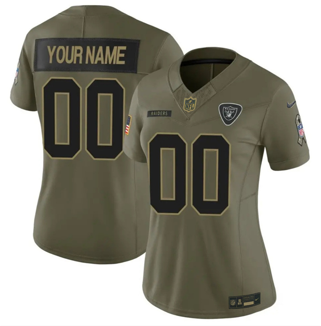 Women's Las Vegas Raiders Active Player Custom Olive 2025 F.U.S.E. Salute to Service Limited Stitched Football Jersey(Run Small)