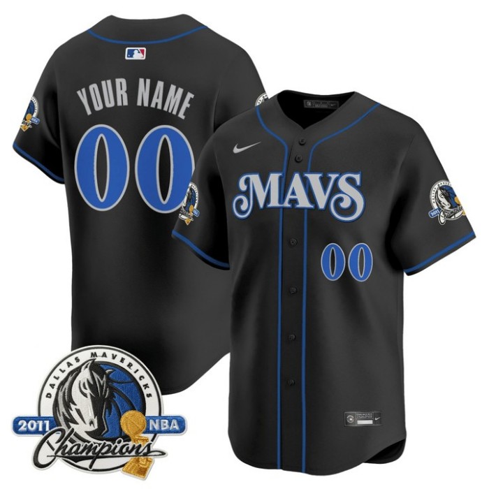 Men's Dallas Mavericks Custom Black Nike With 2011 Champions Patch Stitched Baseball Limited Jersey Men's Dallas Mavericks Custom Black Nike With 2011 Champions Patch Stitched Baseball Limited Jersey
