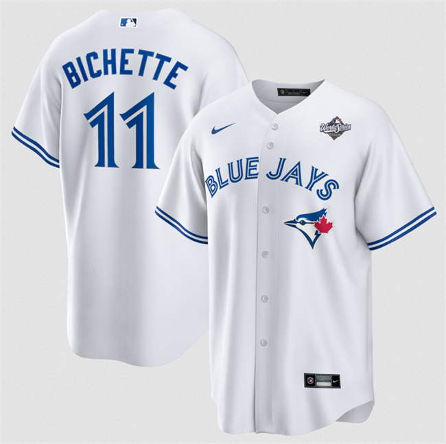 Men's Toronto Blue Jays #11 Bo Bichette White 2025 World Series Home Cool Base Stitched Baseball Jersey Men's Toronto Blue Jays #11 Bo Bichette White 2025 World Series Home Cool Base Stitched Baseball Jersey