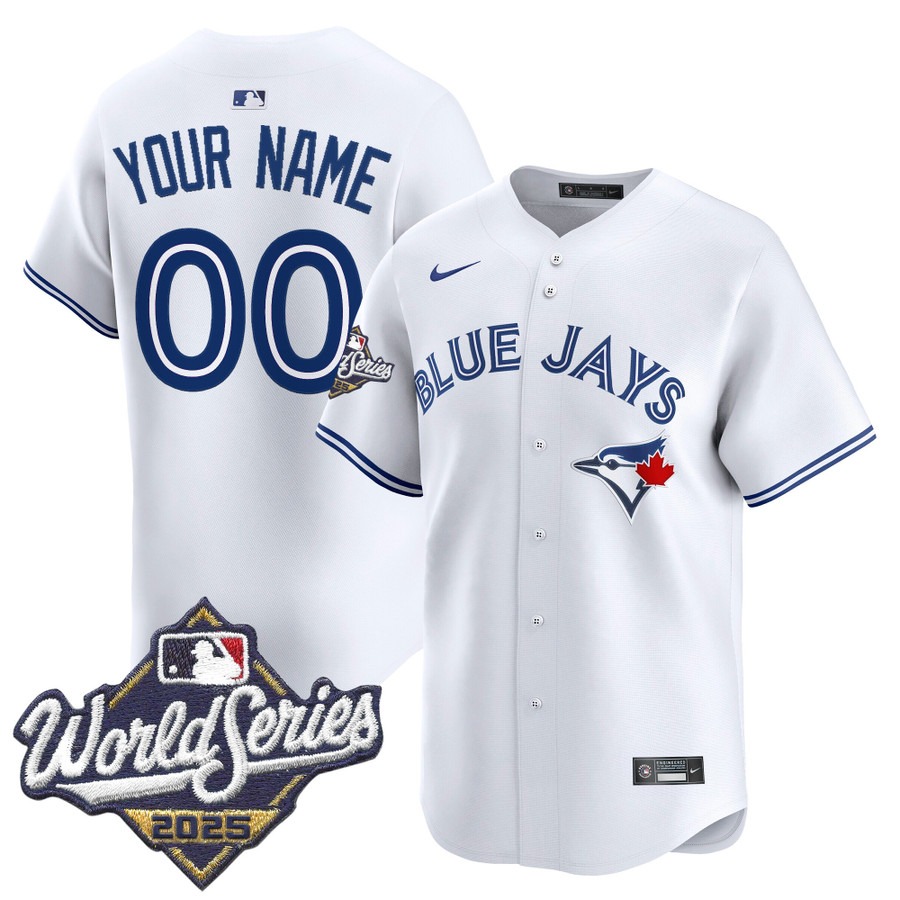 Men's Toronto Blue Jays Custom Home White 2025 World Series Nike Limited Stitched Jersey Men's Toronto Blue Jays Custom Home White 2025 World Series Nike Limited Stitched Jersey