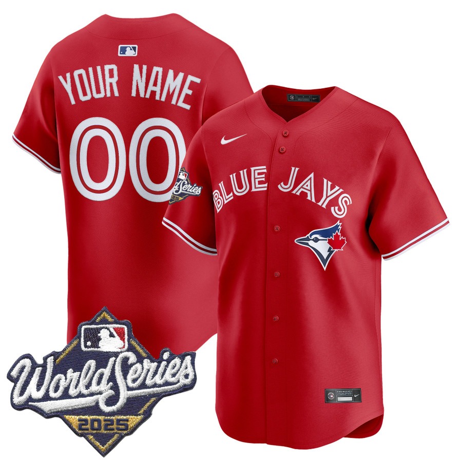 Men's Toronto Blue Jays Custom Red 2025 World Series Nike Limited Stitched Jersey Men's Toronto Blue Jays Custom Red 2025 World Series Nike Limited Stitched Jersey