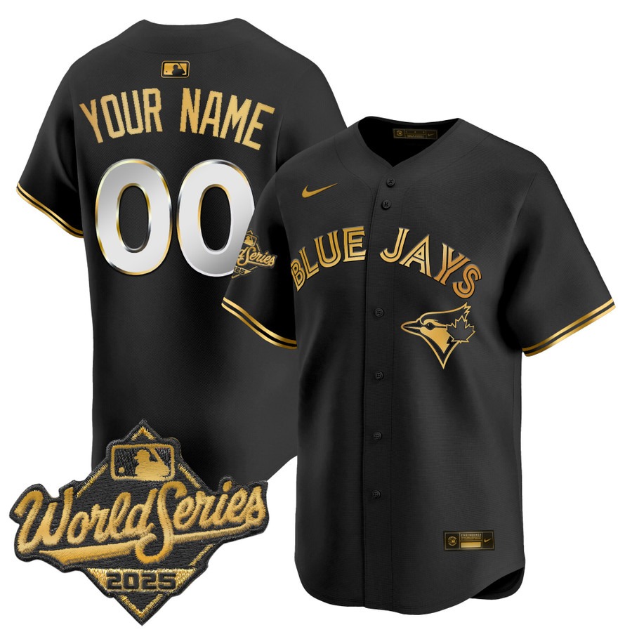 Men's Toronto Blue Jays Custom Black Gold 2025 World Series Nike Limited Stitched Jersey Men's Toronto Blue Jays Custom Black Gold 2025 World Series Nike Limited Stitched Jersey