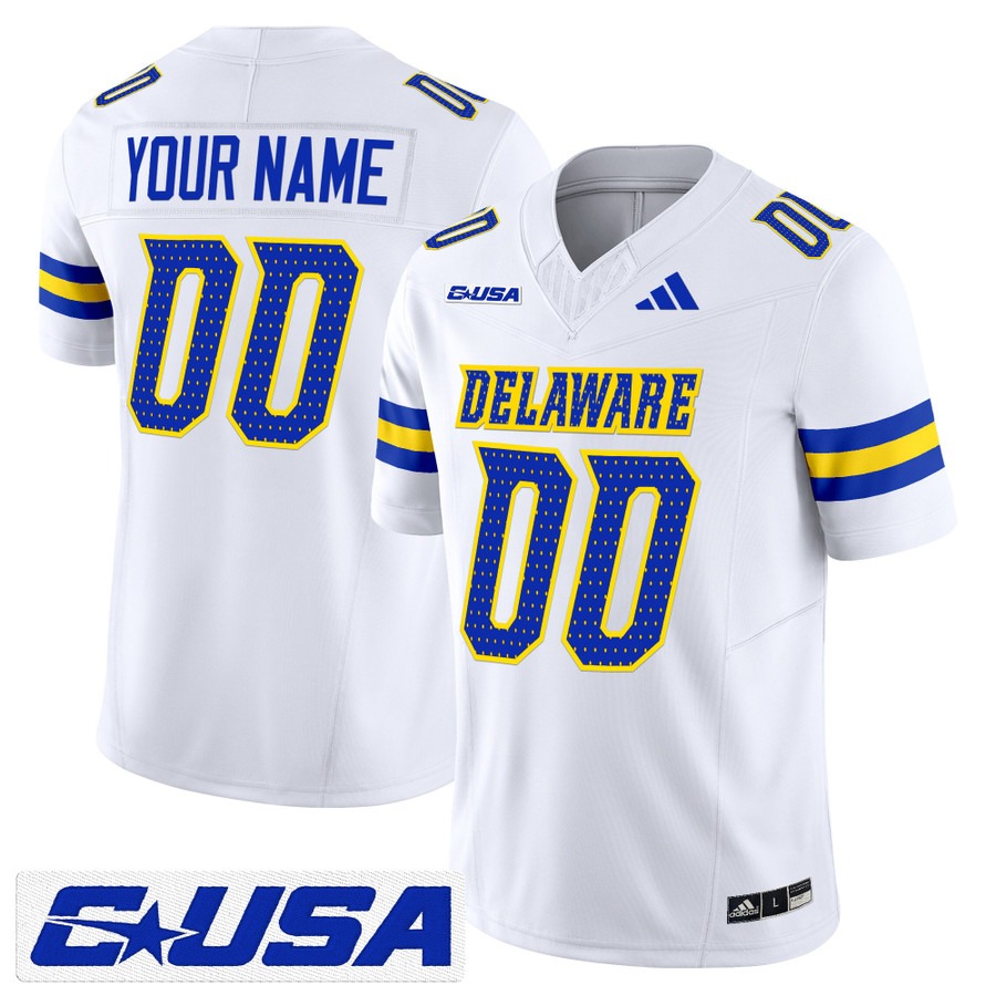 Men's Delaware Blue Hens Football Custom White 2025 Vapor F.U.S.E. Limited Stitched Jersey