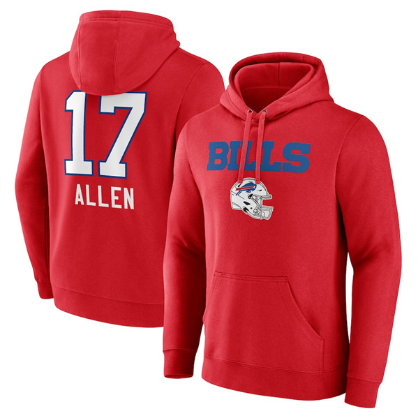 Men's Buffalo Bills Active Player Custom Red Team Wordmark Player Name & Number Pullover Hoodie