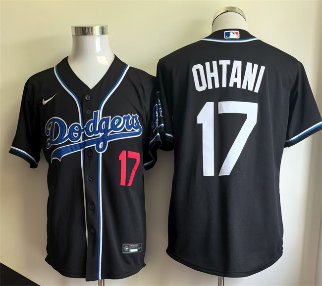 Men's Los Angeles Dodgers #17 Shohei Ohtani Black Cool Base Stitched Baseball Jersey