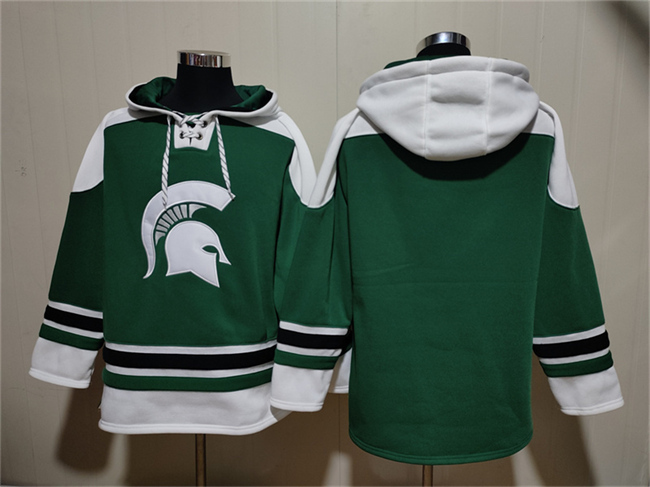 Men's Michigan State Spartans Blank Green Ageless Must-Have Lace-Up Pullover Hoodie Men's Michigan State Spartans Blank Green Ageless Must-Have Lace-Up Pullover Hoodie