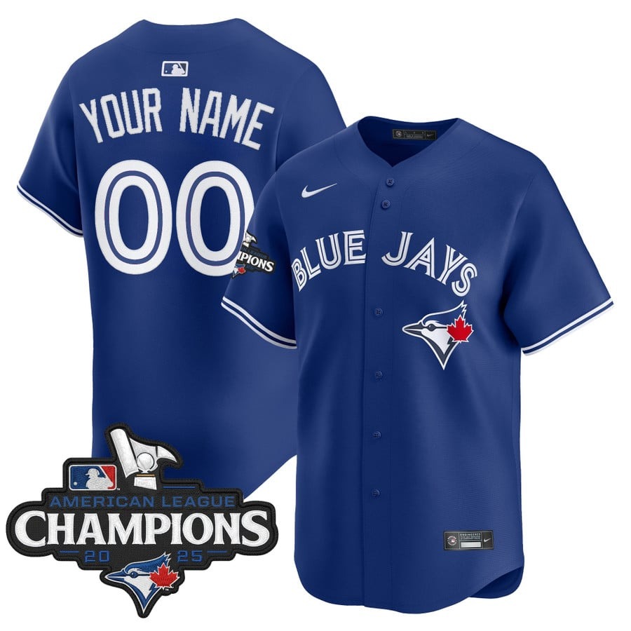 Men's Toronto Blue Jays Custom Royal 2025 American League Champions  Limited Stitched Jersey Men's Toronto Blue Jays Custom Royal 2025 American League Champions  Limited Stitched Jersey