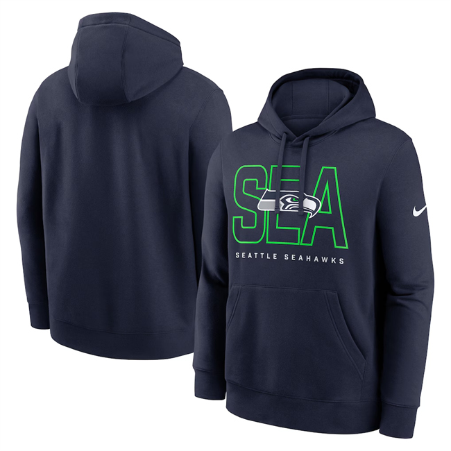 Men's Seattle Seahawks College Navy Busted Play Club Fleece Pullover Hoodie Men's Seattle Seahawks College Navy Busted Play Club Fleece Pullover Hoodie
