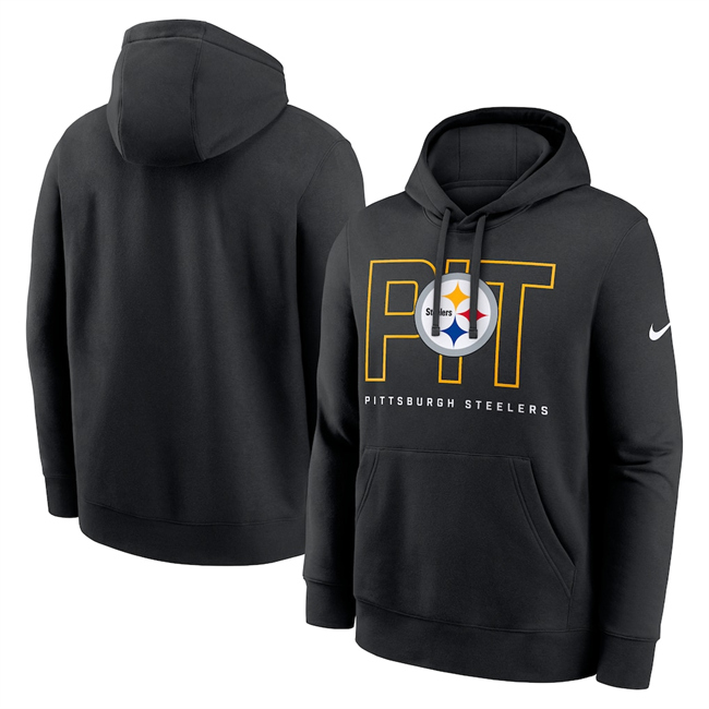 Men's Pittsburgh Steelers Black Busted Play Club Fleece Pullover Hoodie Men's Pittsburgh Steelers Black Busted Play Club Fleece Pullover Hoodie