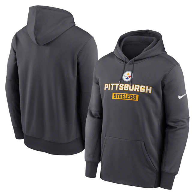 Men's Pittsburgh Steelers Anthracite Toss Sweep Performance Pullover Hoodie Men's Pittsburgh Steelers Anthracite Toss Sweep Performance Pullover Hoodie