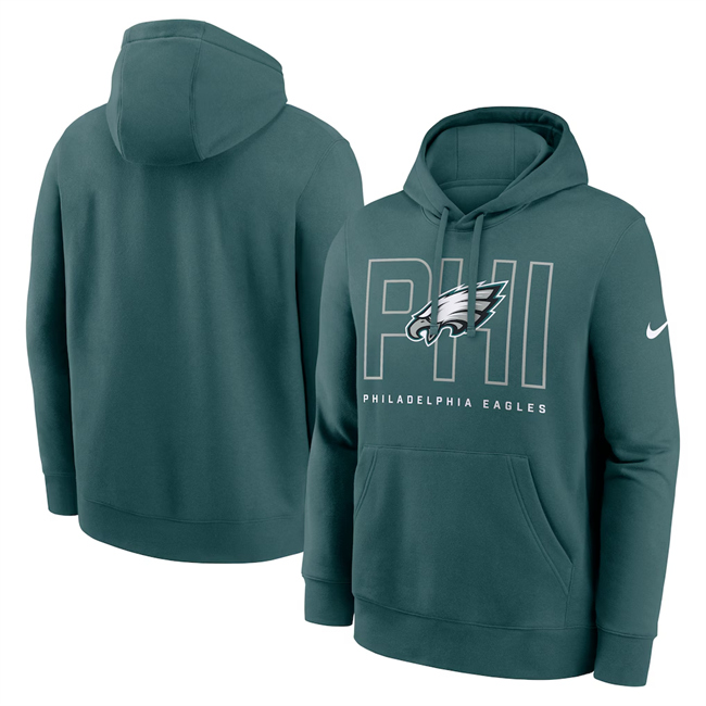 Men's Philadelphia Eagles Midnight Green Busted Play Club Fleece Pullover Hoodie