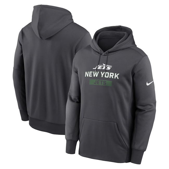 Men's New York Jets Anthracite Toss Sweep Performance Pullover Hoodie Men's New York Jets Anthracite Toss Sweep Performance Pullover Hoodie