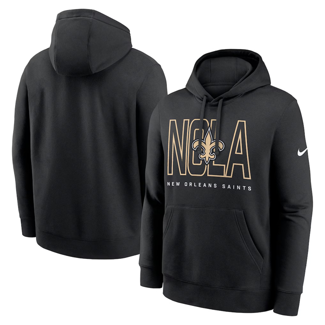 Men's New Orleans Saints Black Busted Play Club Fleece Pullover Hoodie Men's New Orleans Saints Black Busted Play Club Fleece Pullover Hoodie