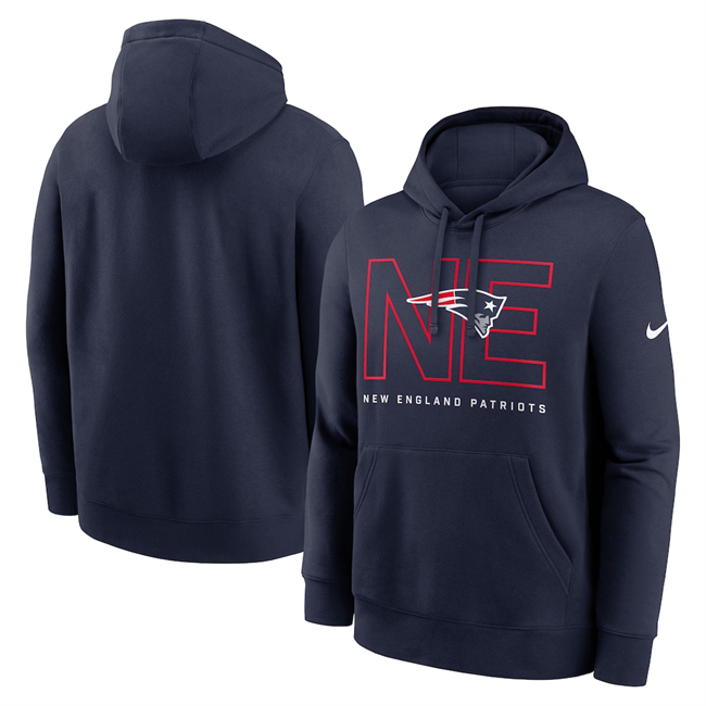 Men's New England Patriots Navy Busted Play Club Fleece Pullover Hoodie Men's New England Patriots Navy Busted Play Club Fleece Pullover Hoodie