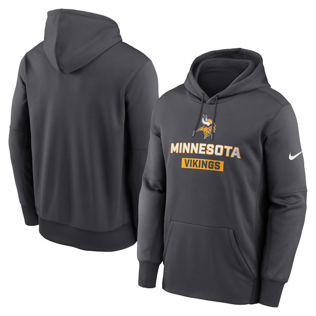 Men's Minnesota Vikings Anthracite Toss Sweep Performance Pullover Hoodie Men's Minnesota Vikings Anthracite Toss Sweep Performance Pullover Hoodie