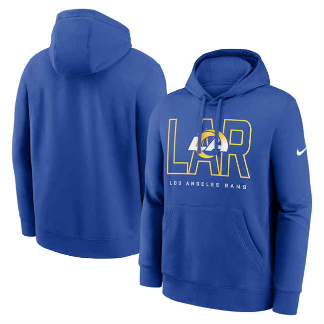 Men's Los Angeles Rams Royal Busted Play Club Fleece Pullover Hoodie Men's Los Angeles Rams Royal Busted Play Club Fleece Pullover Hoodie