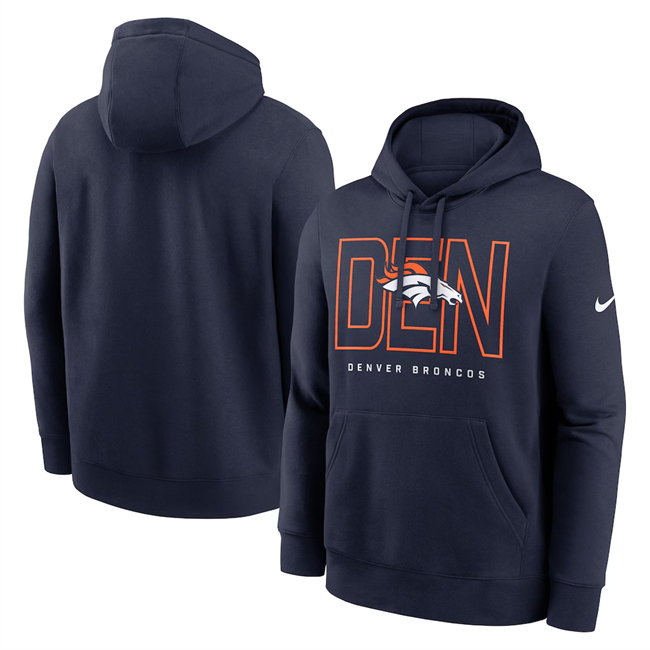 Men's Denver Broncos Navy Busted Play Club Fleece Pullover Hoodie Men's Denver Broncos Navy Busted Play Club Fleece Pullover Hoodie