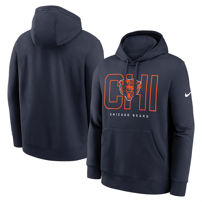 Men's Chicago Bears Navy Busted Play Club Fleece Pullover Hoodie Men's Chicago Bears Navy Busted Play Club Fleece Pullover Hoodie