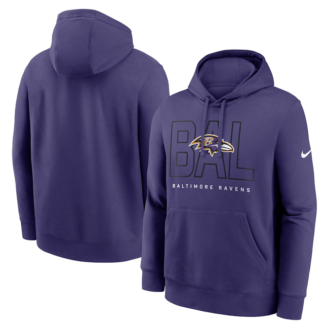 Men's Baltimore Ravens Purple Busted Play Club Fleece Pullover Hoodie Men's Baltimore Ravens Purple Busted Play Club Fleece Pullover Hoodie